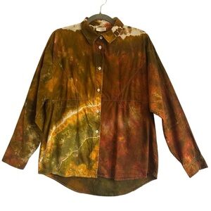 POSSE Cotton Button Up Shirt Earth Tone Dye Relaxed Fit Coastal